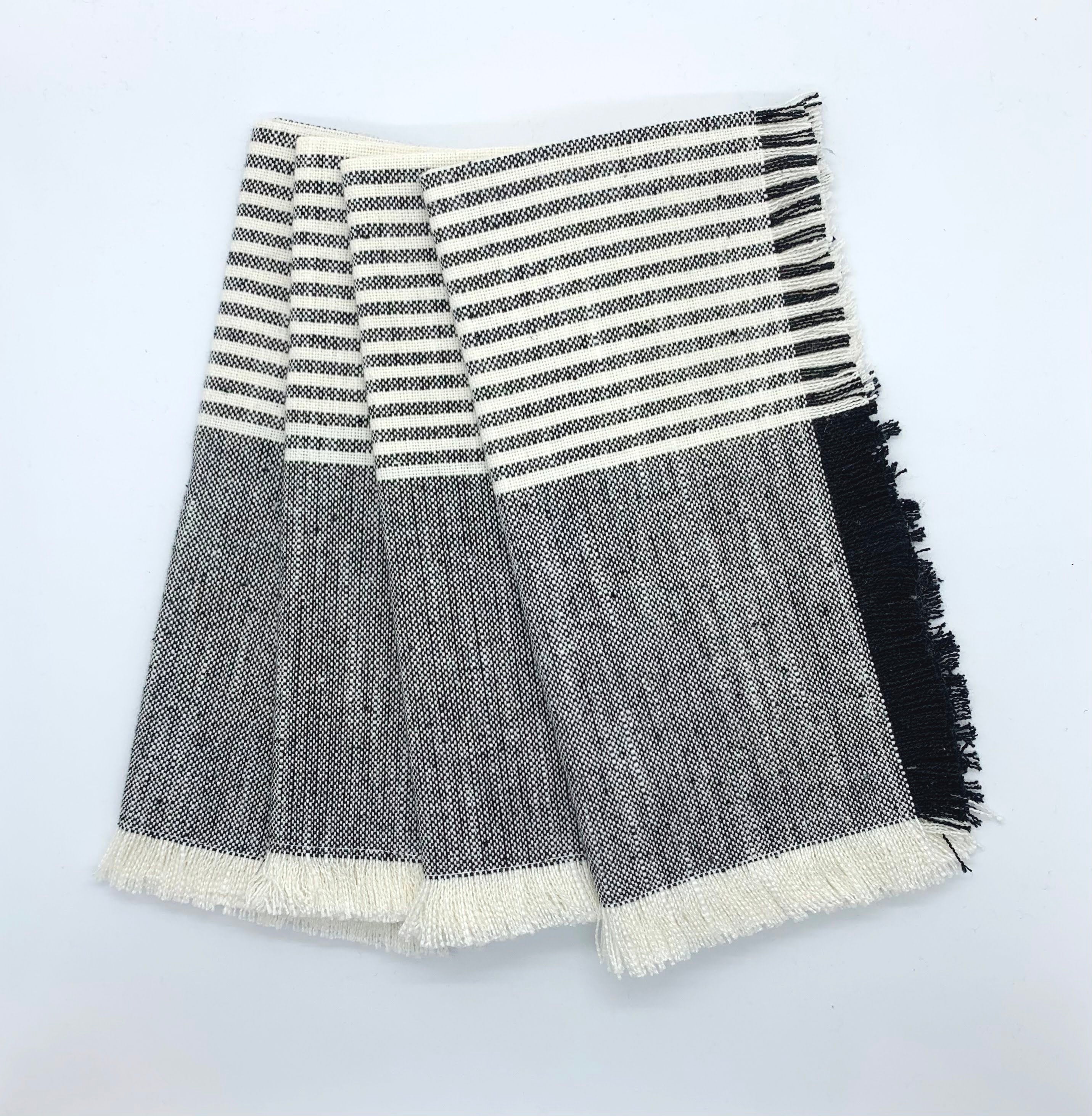 Cuisine Stripe Dinner Napkins - Set Of 4- 100% Cotton - Black